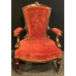 A Victorian button back armchair, 99.5cm high, 72.5cm wide, the seat 53cm wide and 50cm deep