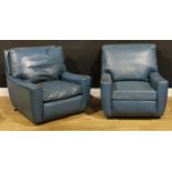 A pair of retro mid-20th century easy lounge chairs, 80cm high, 78cm wide, the seat 51cm wide and