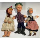A set of three continental hand made papier-mâché puppets, Mother, Father and Baby (3)