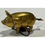 Needlework Interest - a Victorian novelty tape measure, as a pig, the tail as a winder, 7cm long