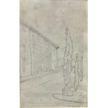 After LS Lowry Buildings and Cyprus Trees pencil sketch, 28cm x 18cm