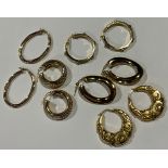 A pair of 9ct gold hoop earring, marked 375, three other pairs of 9ct gold hoop earrings, 17g; a