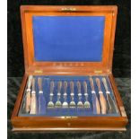 A set of Victorian Elkington silver plated fish knives and forks for twelve, mahogany box with