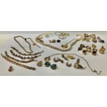 Costume Jewellery - a strand of cultured pearls; fashion bracelets, set with glass stones; earrings;
