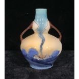A Foley Pastello gourd shaped two handled vase, pattern number 3548, painted with a cottage and blue