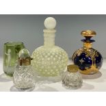 A late 19th century globular Vaseline and uranium glass scent bottle, spherical drop-in stopper,