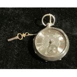 A Victorian open face pocket watch, engine turned dial, subsidiary seconds dial, Chester 1899