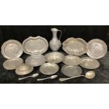 A collection of 19th century and later pewter including pitcher, dishes, plates, etc, qty