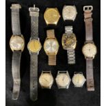 A collection of ten Vintage wristwatches, including Roamer, Intersoll, Timex, etc