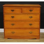 A pine chest, of two short and three long graduated drawers, 98.5cm high, 108.5cm wide, 50.5cm deep