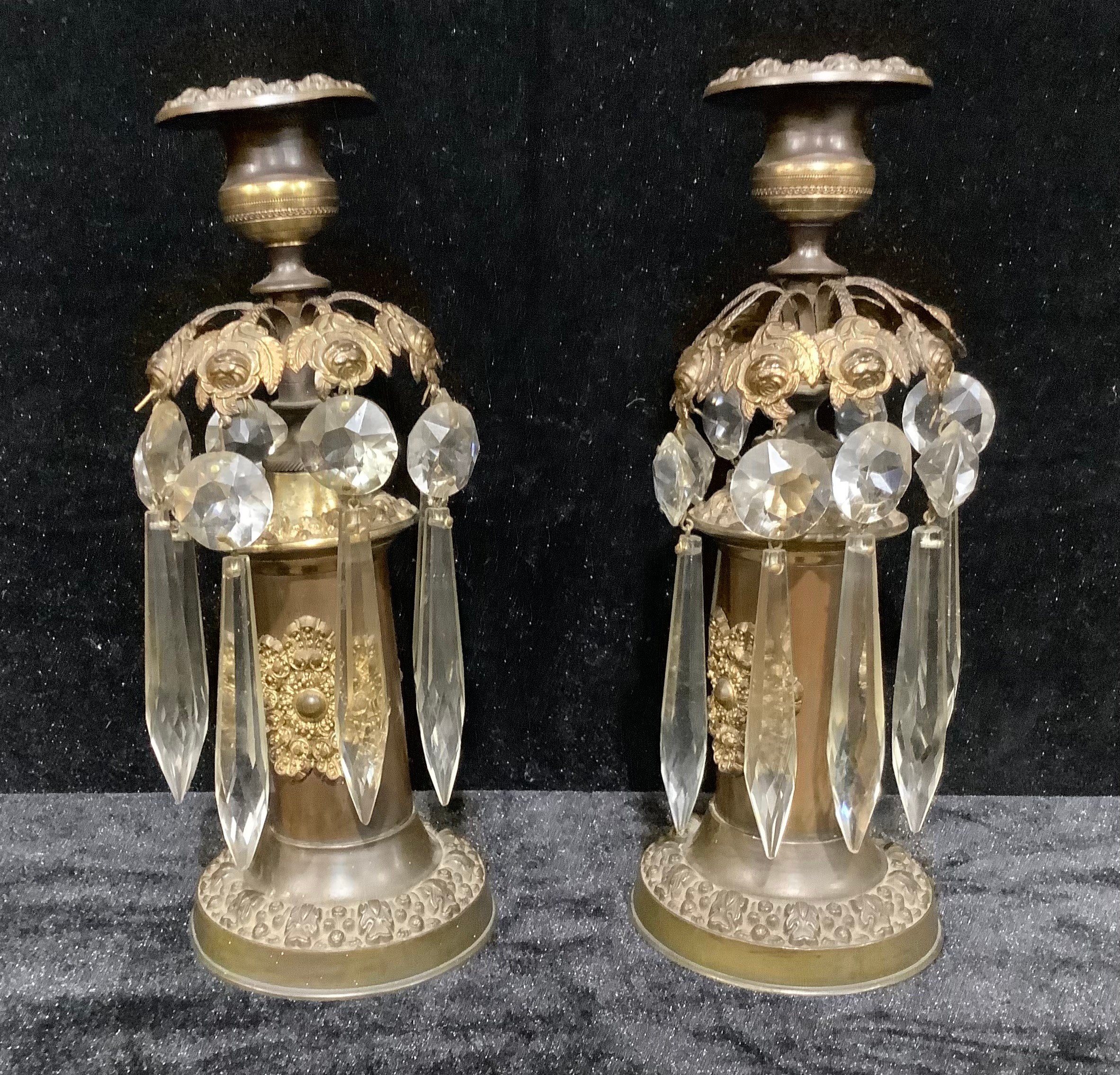 A pair of Regency mantel candle lustres, 24cm high, c.1825