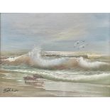 Simon Schubert Rough Sea signed, oil on canvas, 19cm x 24cm