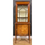 An Edwardian Sheraton Revival satinwood crossbanded mahogany and marquetry display cabinet, retailed