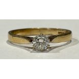 A 9ct gold ring, set with 1/4ct diamond