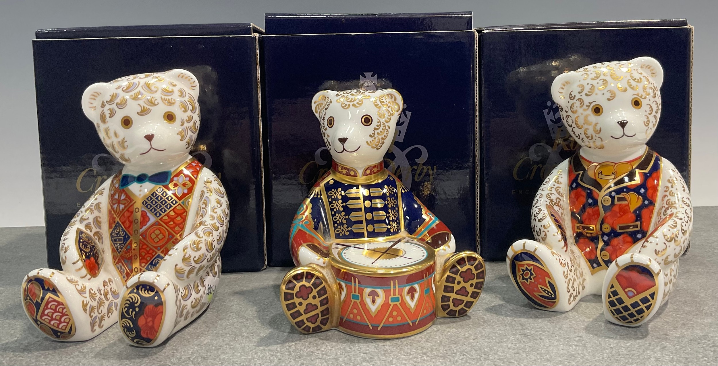 A Royal Crown Derby Teddy Bear paperweights, Debonair Bear, an exclusive for the Royal Crown Derby