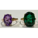 A 9ct gold dress ring, set with a single faceted amethyst, size P, marked 375, 4g; a 9ct gold