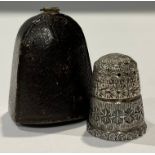 Needlework Interest - an ornate Victorian silver thimble, fitted morocco case, Chester 1900