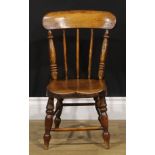 A Victorian beech and elm child’s chair, stamped W.S, 61cm high, 37cm wide, the seat 29cm wide and