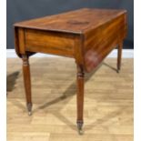 A 19th century mahogany Pembroke breakfast or dining table, rounded rectangular top with fall