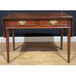 A 19th century mahogany sofa table, rounded rectangular top with fall leaves above a pair of