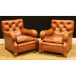 A pair of easy chairs, in the manner of Howard & Sons, 82cm high, 78cm wide, the seat 46cm wide