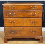 A George III mahogany chest, of four long graduated drawers, bracket feet, 91cm high, 91cm wide,