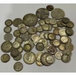 Coins - a George V silver half crown 1923; a florin 1922, another 1929; other assorted silver coins,