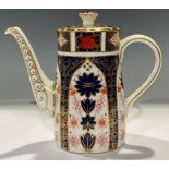 A Royal Crown Derby 1128 Imari pattern coffee pot and cover, 22cm high, first quality