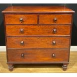A Victorian mahogany chest, of two short and three long graduated drawers, 106.5cm high, 107cm wide,