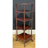 An early 20th century mahogany five-tier étagère, 87.5cm high, the top 32.5cm x 33cm