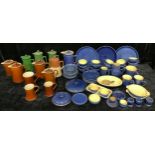 A quantity of Denby Cottage Blue tea and tableware, including jugs, plates, cups and saucers, etc;