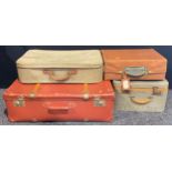 Vintage Luggage - a mid-20th century baton-bound cabin suitcase; another suitcase, paper steamer
