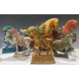 A Chinese Tang Dynasty style model of a horse, 27cm high; an Italian Majolica Tang style model of