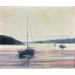 Alan King (Contemporary Cornish Artist) Dawn Anchorage signed, titled to verso with studio card,