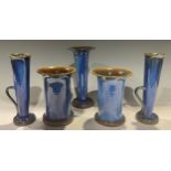 A pair of Denby Danesby Ware Electric Blue Phial shaped single handled vases, printed marks, 24cm