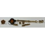 A pair of 9ct gold stud earrings, another pair and a single 9ct gold stud, marked 375, 1.8g; an