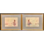 JE 'Teddy' Dean A pair, Seascapes signed, watercolours, 24.5cm x 34.5cm