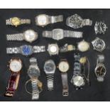 A collection of day/date wristwatches, including Seiko, Timex, Sekonda, etc, qty