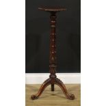 A Victorian oak tripod statuary pedestal, 92cm high, 29.5cm wide, c.1880