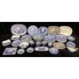 A quantity of Spode Italian blue and white tableware including dinner plates, dessert plates, side