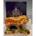 A Royal Crown Derby paperweight, Harrods Bull, specially commissioned by Harrods, limited edition
