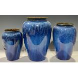 A set of three graduated Denby Danesby Ware Electric Blue ovoid vases, the largest 31cm high (3)