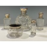 A large silver and enamel top globular cut glass scent bottle, Birmingham 1923, 12cm high; a