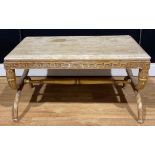An Italian Neoclassical style curule-form coffee table, granite top, 44cm high, 83.5cm long, 50cm