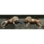 A pair of Chinese carved hardwood lions, each approx. 23.5cm wide