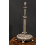 A 19th century style silvered base metal table lamp, 49cm to base of fitting