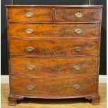 A 19th century mahogany bowfront chest, of two short and four long graduated drawers, 115cm high,