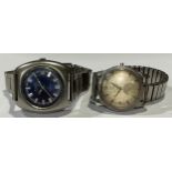 A gentleman's Omega stainless steel watch, Automatic Seamaster, silvered dial, baton indicators,