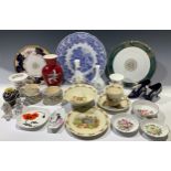 A Spode Blue Room plate; a Coalport plate; a Foley China Fun and Games pattern pin tray; Carlton