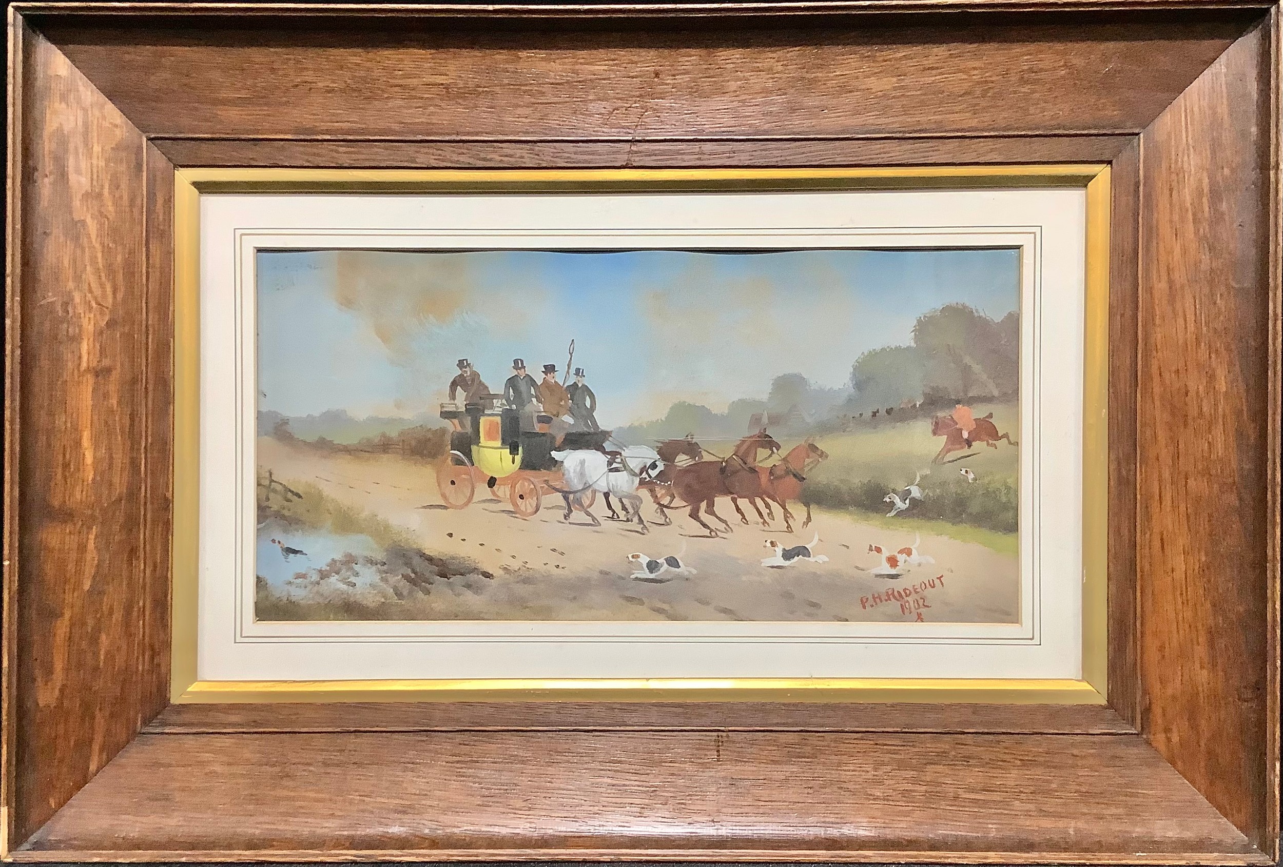 Philip H Rideout Coach and Four, Interrupted by the Hunt signed, gouache, 19cm x 38cm - Image 2 of 4